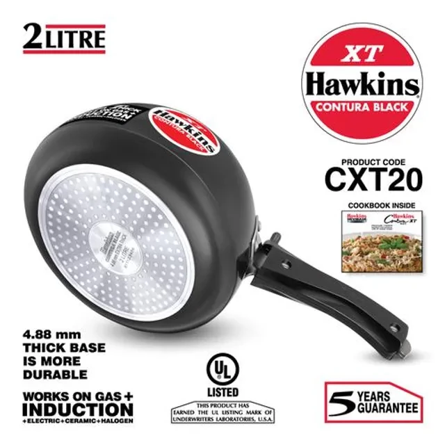 Hawkins Contura Hard Anodised Black Inner Lid Pressure Cooker - Xtra Thick & Induction Base, CXT20, 2 l-3.webp